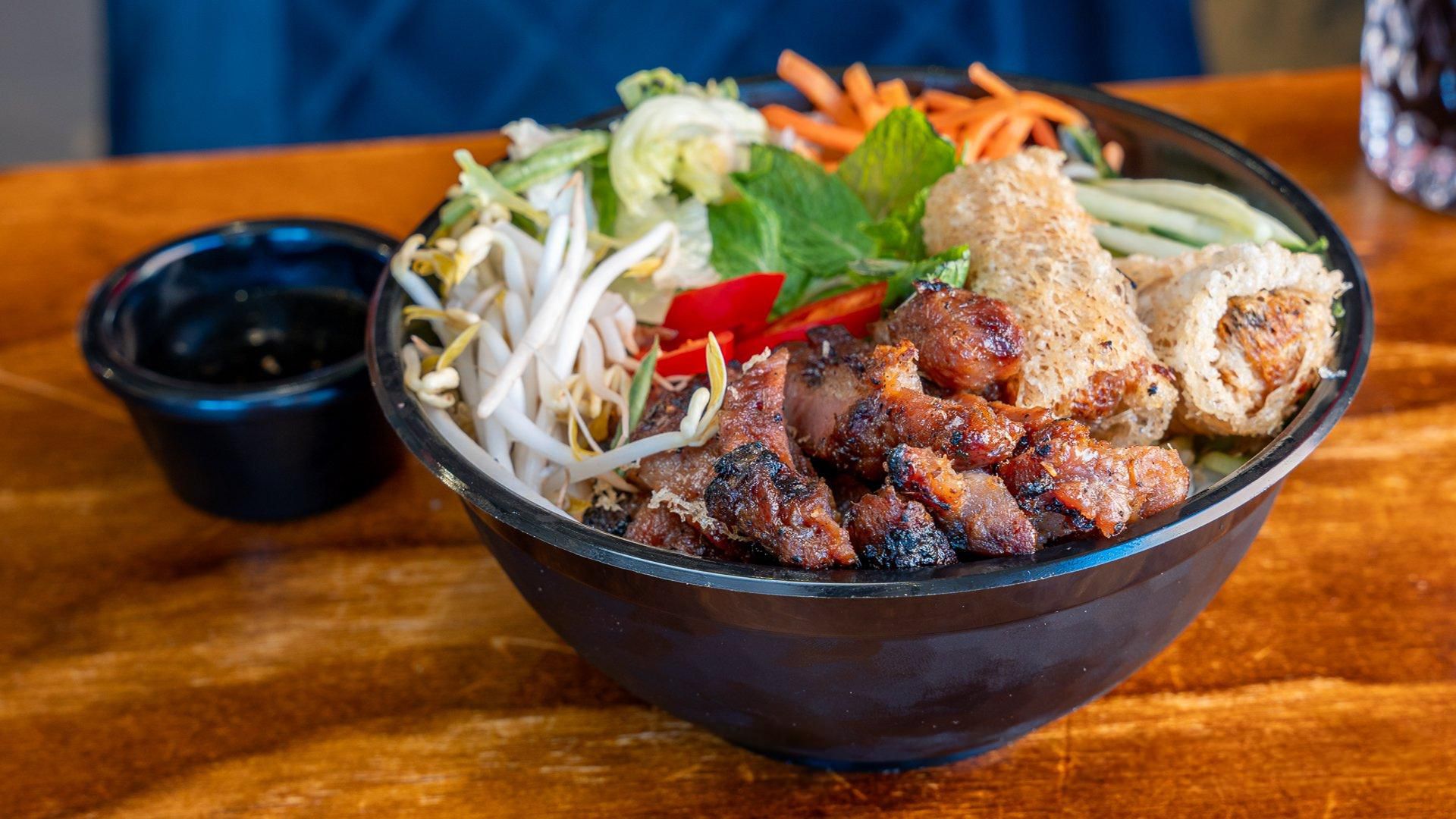 Grilled Pork & Spring Roll Bun